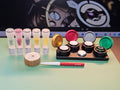 Kit for Watchmaking: 5 Moebius Repackaged Oils 0.2ml (9010,HP1300, 9501, 9415, 8200) + Bergeon oiler + pithwood + oil stand with ceramic cups (See picture what you get)